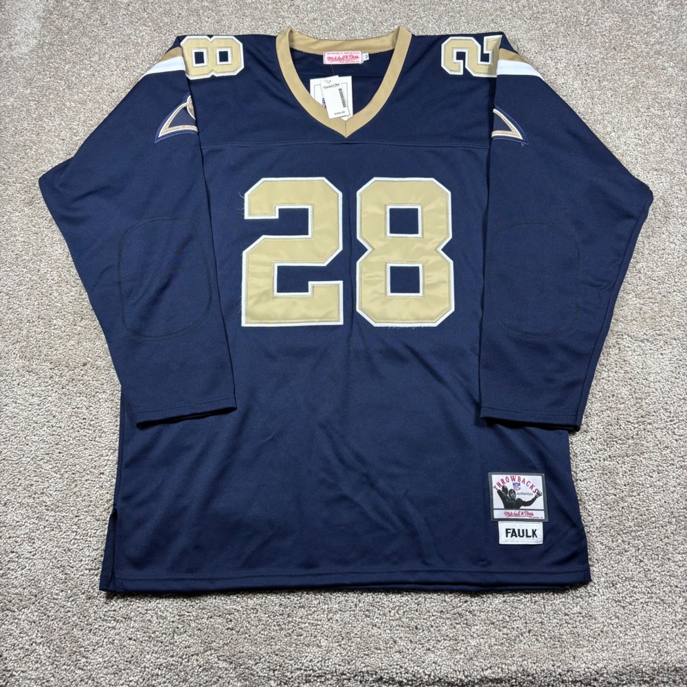 Mitchell & Ness St Louis Rams Marshall Faulk 28 Throwback Jersey Navy Gold 52 LS